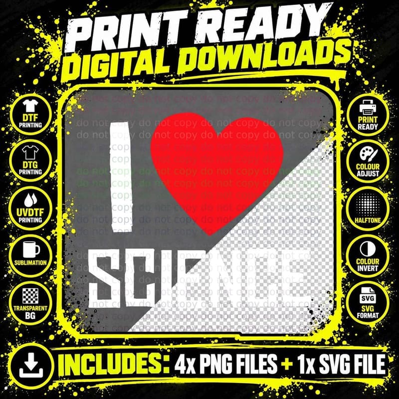 I Love Science - Heart - Nerd T-Shirt Png SVG Digital Bundle