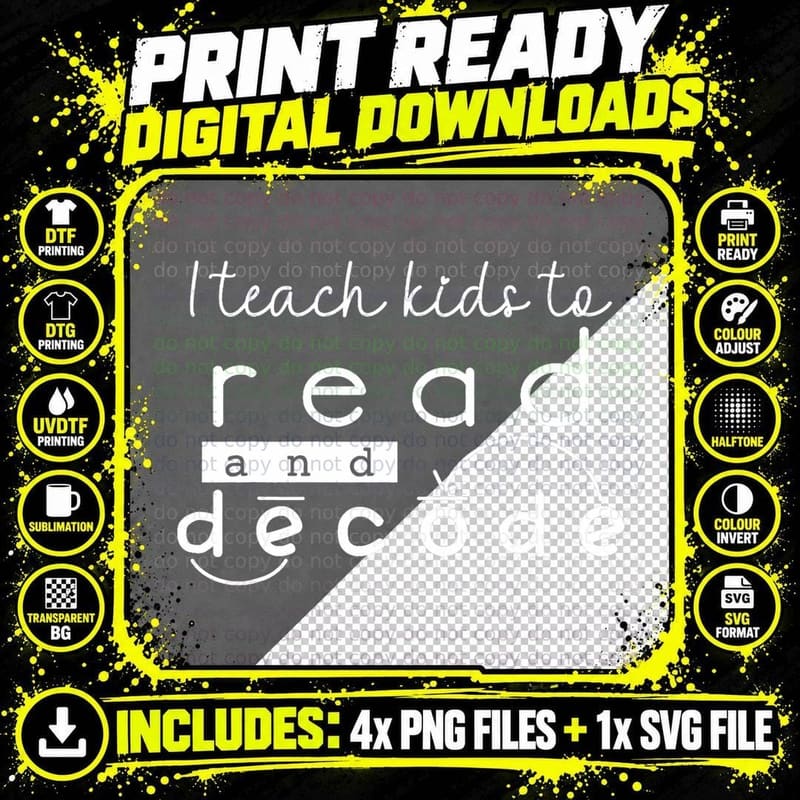 I Teach Kids to Read & Decode Science of Reading Men Png SVG Digital Bundle