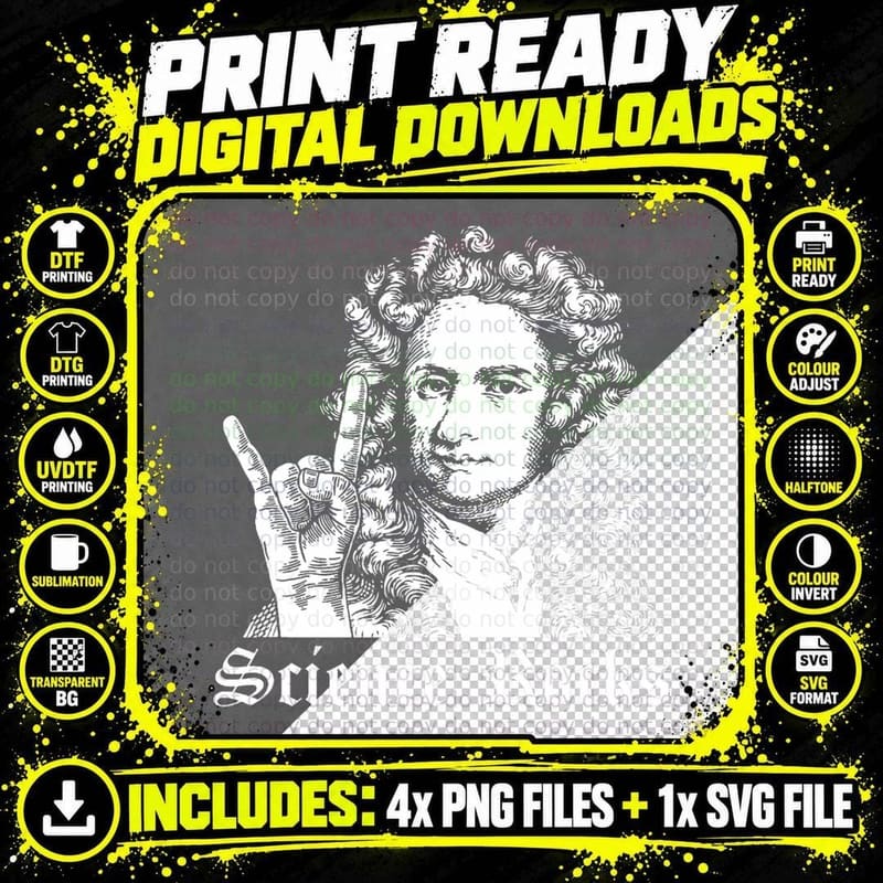 Isaac Newton Science Rocks, Physics Genius Gift Png SVG Digital Bundle