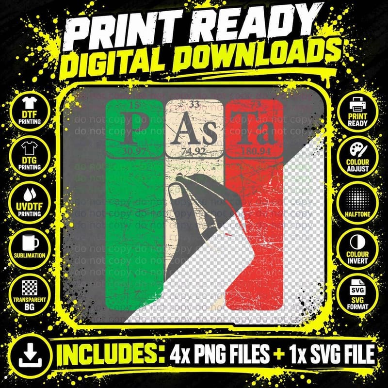 Italian Pasta Periodic Table Elements Italian Hand Png SVG Digital Bundle