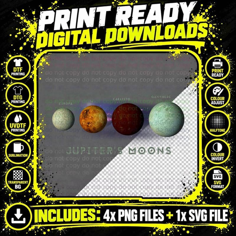 Jupiter Planet Moons Europa Io Callisto Ganymede Space Png SVG Digital Bundle