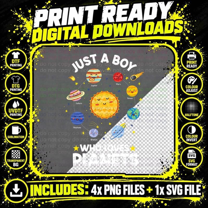 Just a Boy Who Loves Planets & Solar System Space Png SVG Digital Bundle