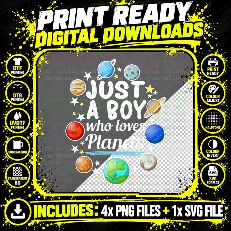 Just a Boy Who Loves Planets - Space Solar System Png SVG Digital Bundle