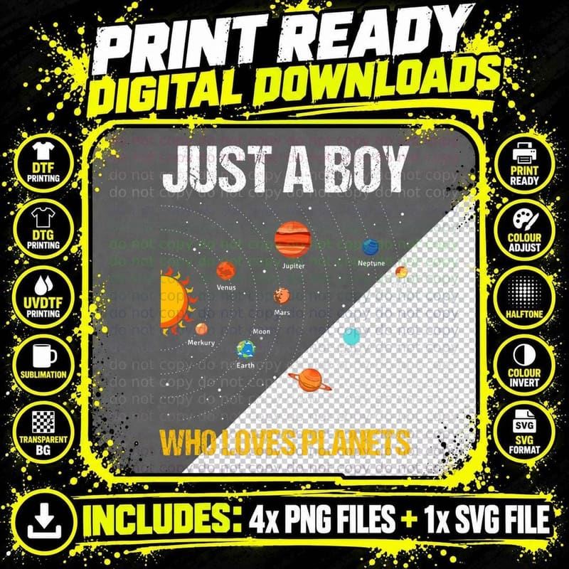 Just a Boy Who Loves Planets Solar Space Science T-Shirt Png SVG Digital Bundle