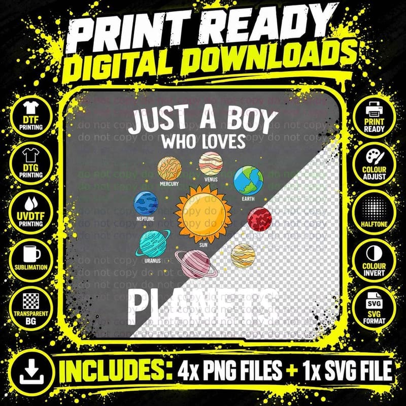 Just a Boy Who Loves Planets Solar System Science Space Png SVG Digital Bundle