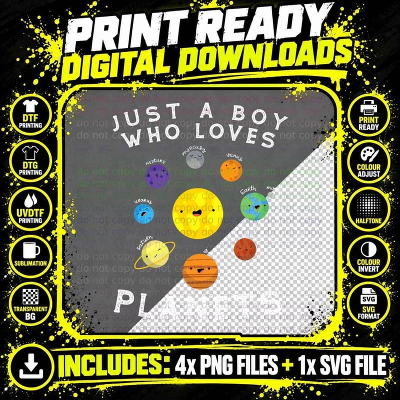 Just a Boy Who Loves Planets Star Space Galaxy Science Png SVG Digital Bundle