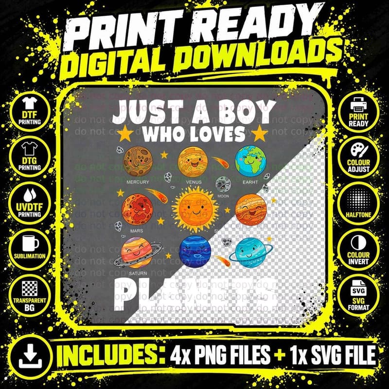 Just a Boy Who Loves System Space Science Geek Planets Png SVG Digital Bundle