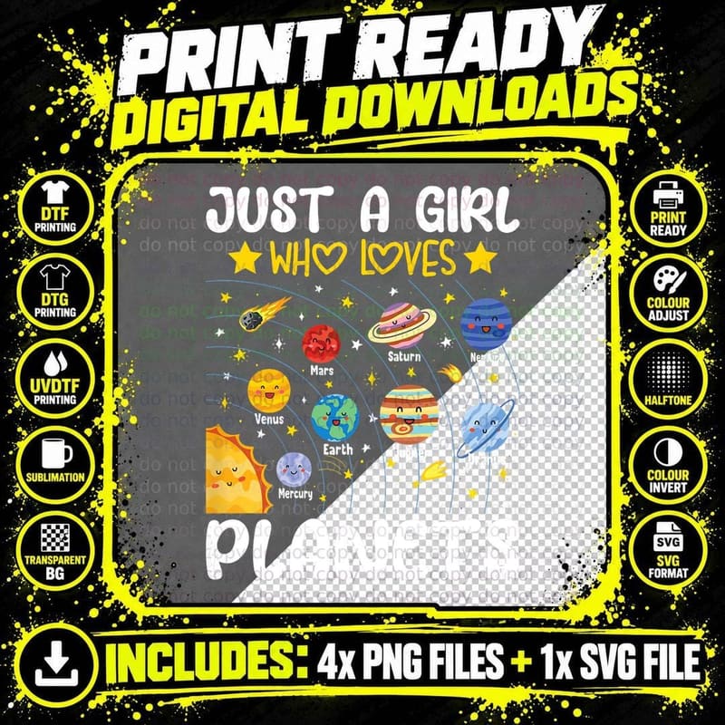 Just a Girl Who Loves Planets Solar Space Science Lover Png SVG Digital Bundle