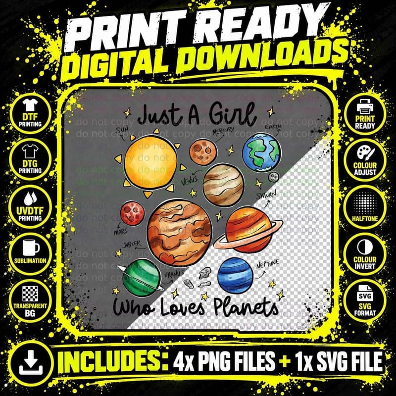 Just a Girl Who Loves Planets Solar Space Science Lover Png SVG Digital Bundle