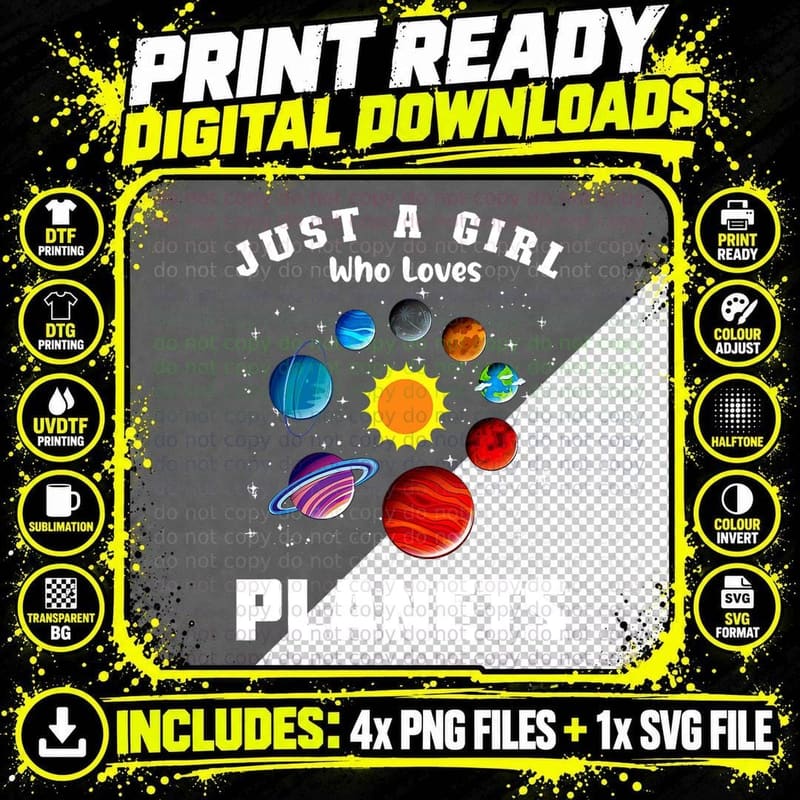 Just a Girl Who Loves Planets and Solar System Space Png SVG Digital Bundle