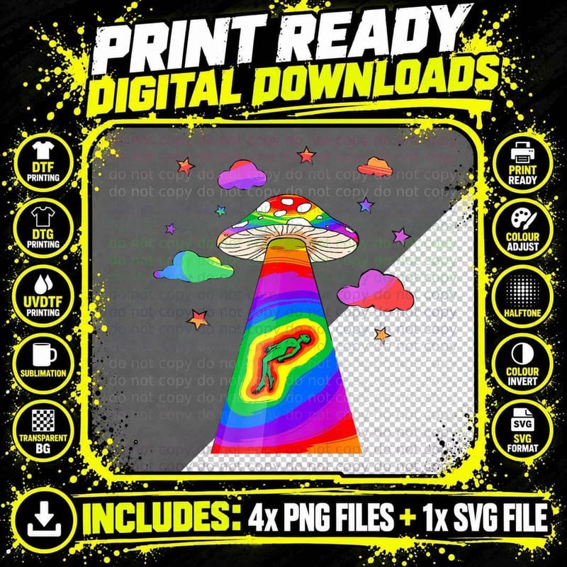 Kidcore Aesthetic Alien UFO Abduction Mushroom Png SVG Digital Bundle