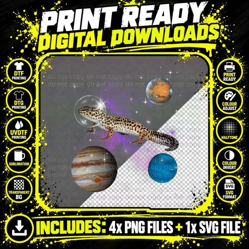 Leopard Gecko Owner Lover Astronaut Galaxy Space Reptile Png SVG Digital Bundle