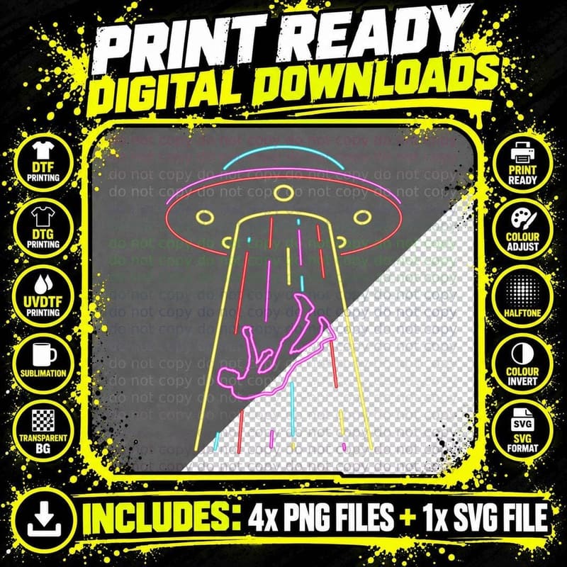 Lights UFO Abduction Extraterrestrial Alien Believer Png SVG Digital Bundle
