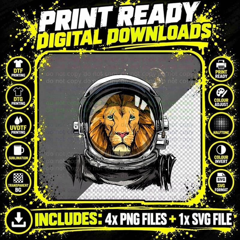 Lion Astronaut Space Exploration Astronomy Lover T-Shirt Png SVG Digital Bundle