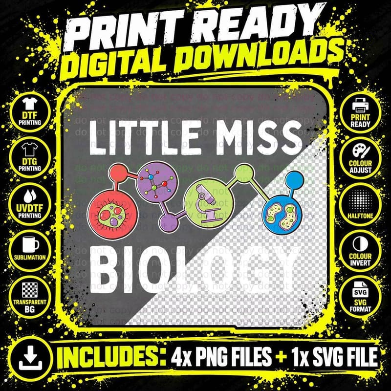 Little Miss Biology - Science Nature Biology T-Shirt Png SVG Digital Bundle
