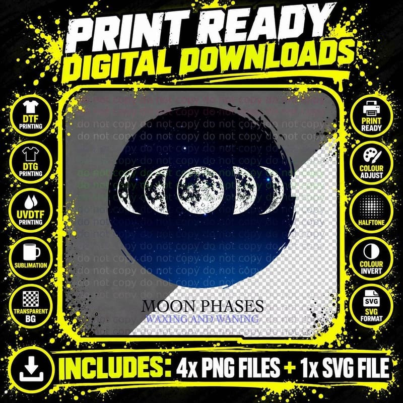 Lunar Moon Phases Space & Science Waxing Crescent T-Shirt Png SVG Digital Bundle
