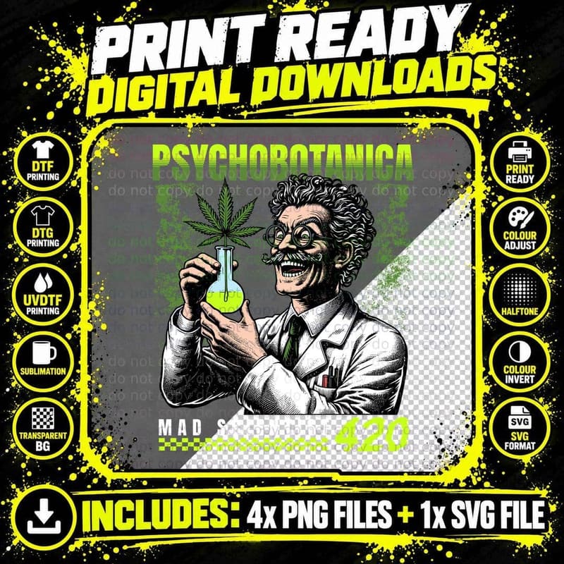Mad Scientist T-Shirt, Psychobotanica Print, Science Gift Png SVG Digital Bundle