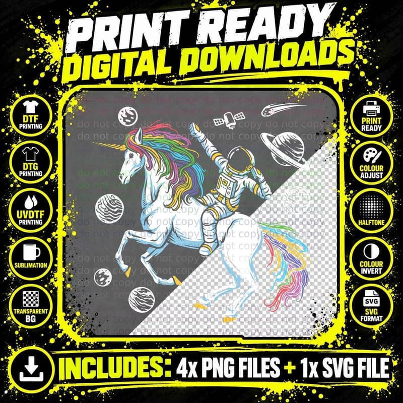 Magical Unicorn Girls Cosmonaut Gift Space Travel Png SVG Digital Bundle