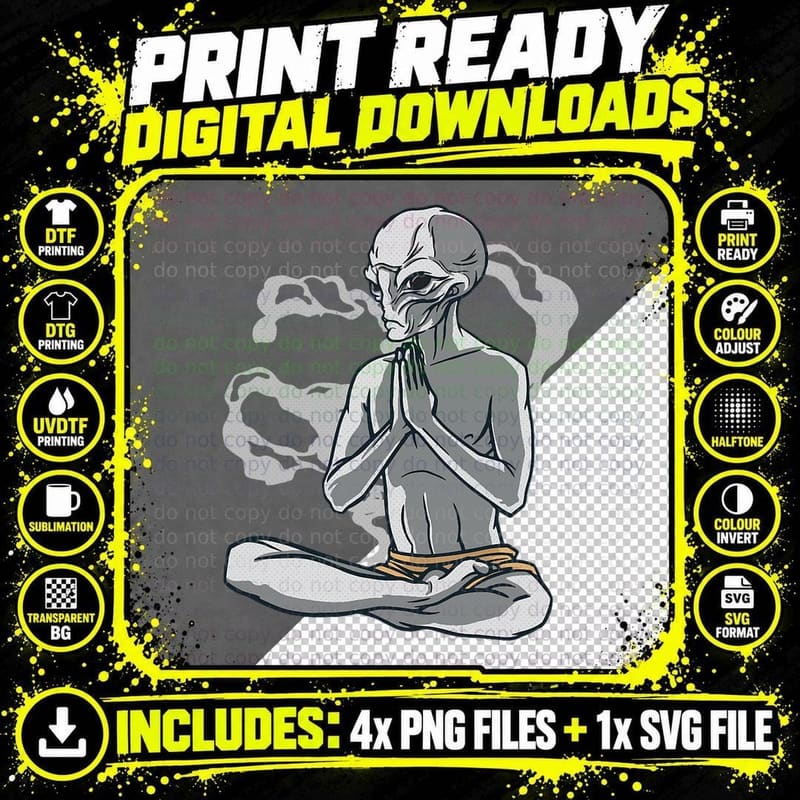 Meditating Alien T-Shirt I Aliens UFO Day T-Shirt Png SVG Digital Bundle