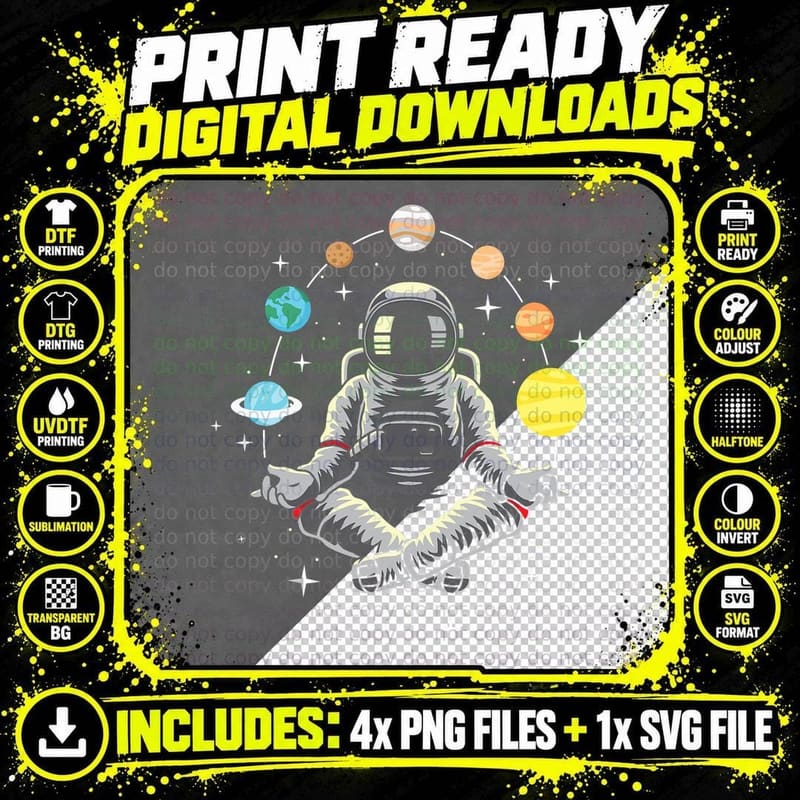 Meditating Astronaut - Galaxy Spaceman Astronomer Cosmos Png SVG Digital Bundle