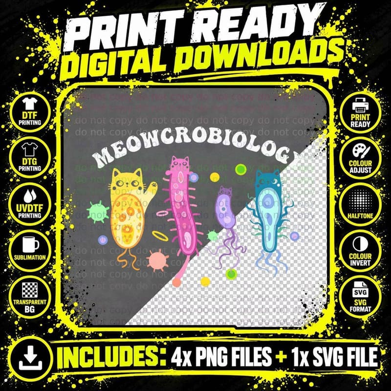 Meowcrobiology Microbiology Microbiologist Biology Png SVG Digital Bundle