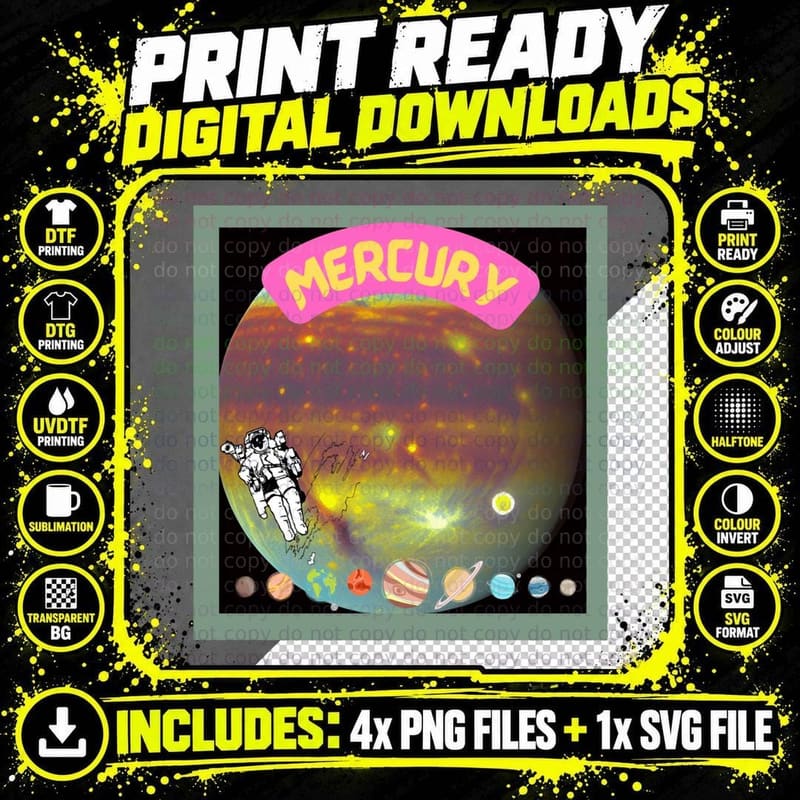 Mercury a Planet Transparent T-Shirt Png SVG Digital Bundle