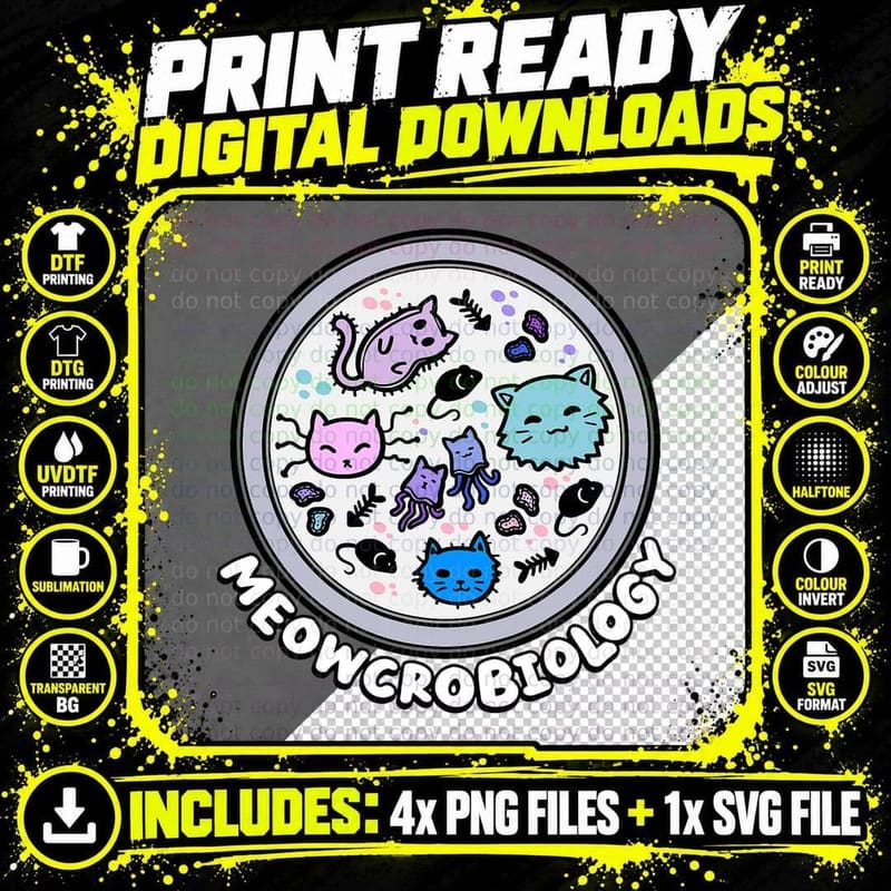 Microscopic Cats Science T-Shirt, Pet Lover Apparel Png SVG Digital Bundle