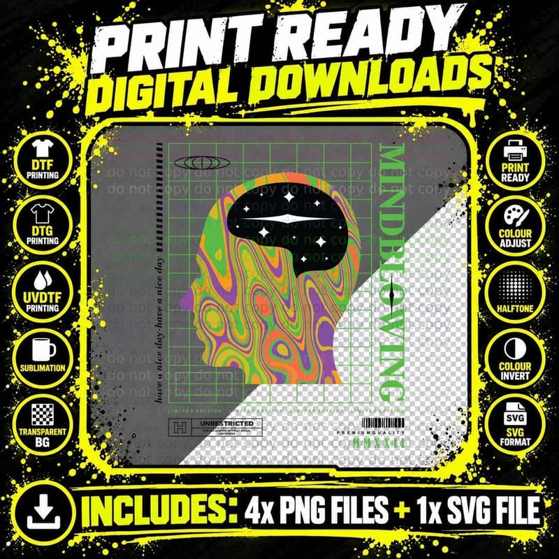 Mind Bending Rainbow Neon Psychedelic Trippy Cosmic Png SVG Digital Bundle