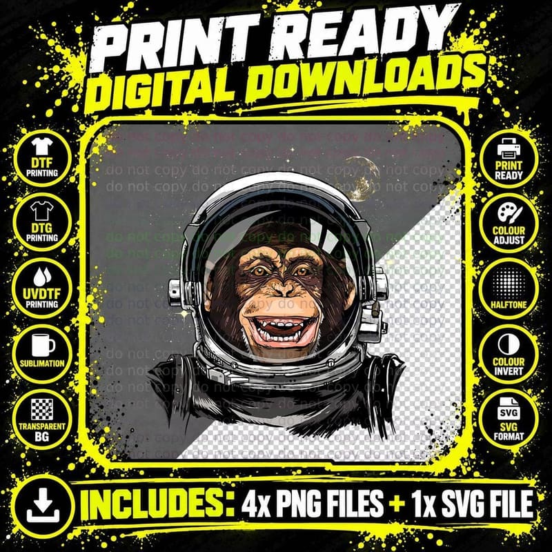 Monkey Astronaut Space Exploration Astronomy Lover Png SVG Digital Bundle