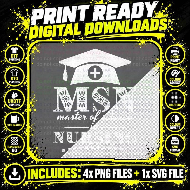 Msn Master of Science in Nursing, College Graduation Png SVG Digital Bundle