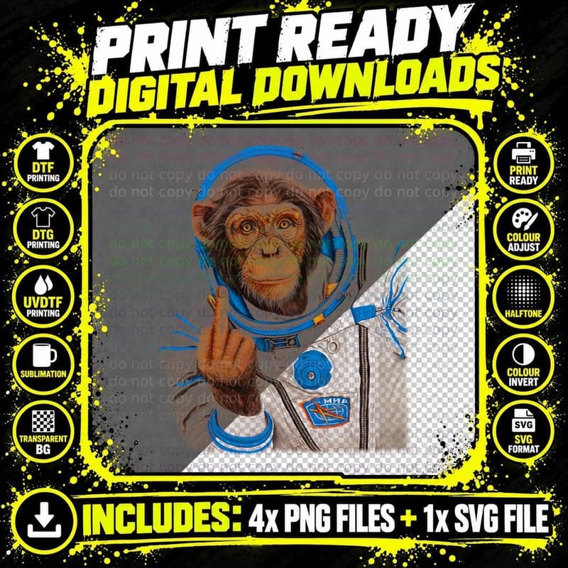 Music Astronaut Animal Space Monkey Headphones Halftone Png SVG Digital Bundle