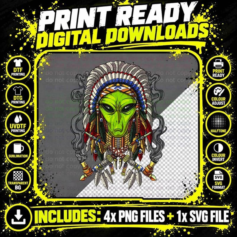 Native American Alien T-Shirt Png SVG Digital Bundle