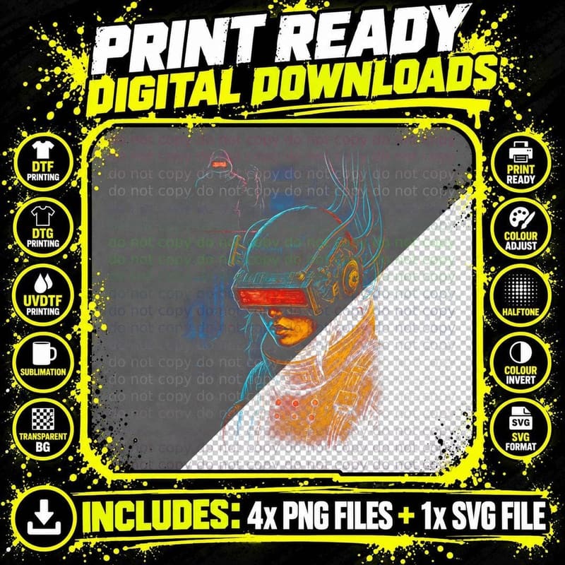 Neon Astronaut Cyberpunk T-Shirt, Halftone Neon Space Png SVG Digital Bundle