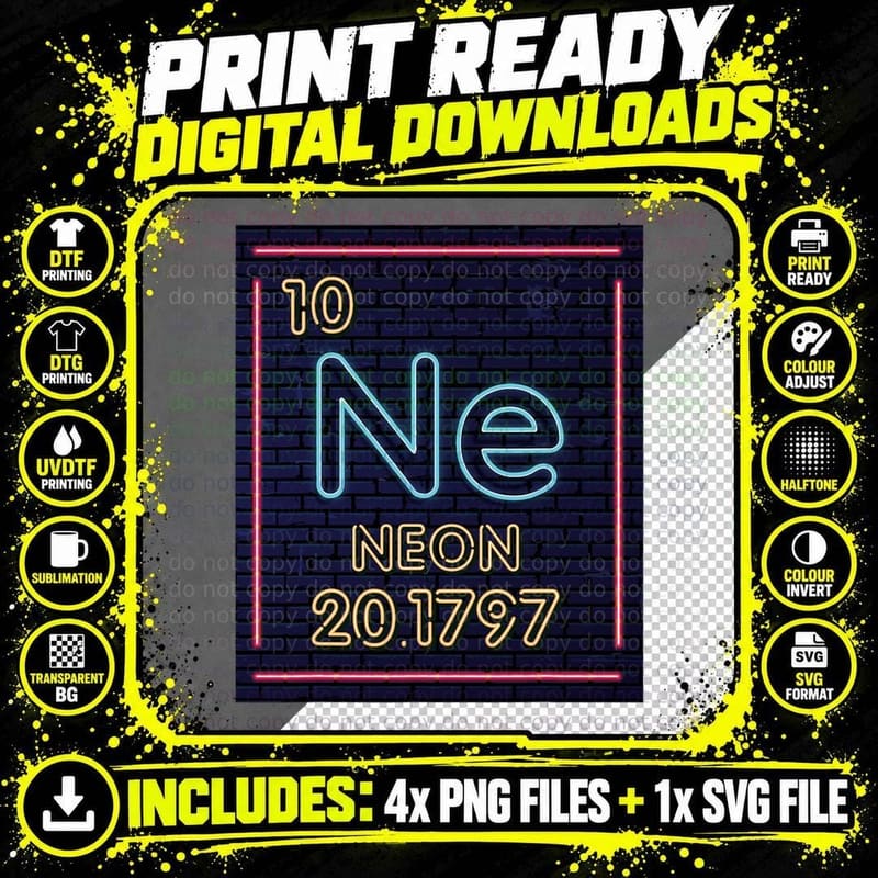 Neon Element Purple Periodic Table Chemistry Nerd Gift Png SVG Digital Bundle