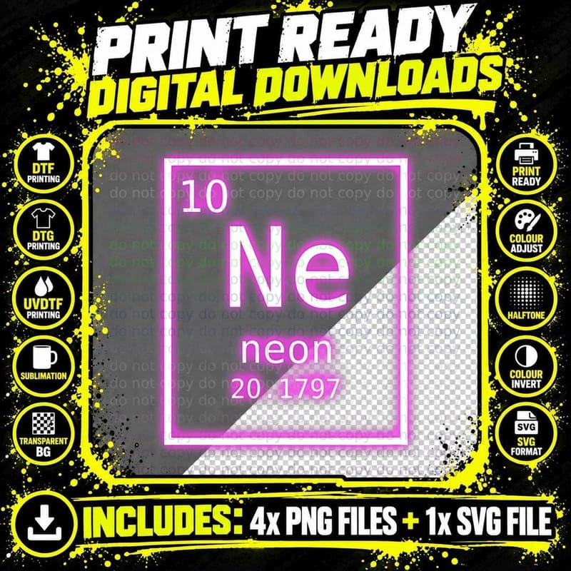Neon Element Purple Periodic Table Chemistry Nerd Png SVG Digital Bundle