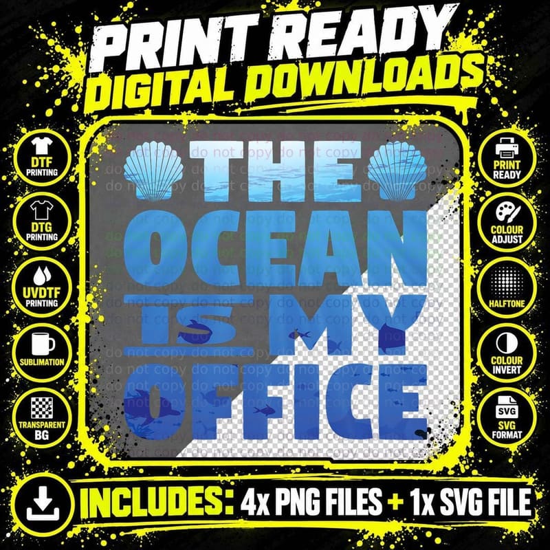 Ocean Office T-Shirt, Marine Biology Theme Png SVG Digital Bundle