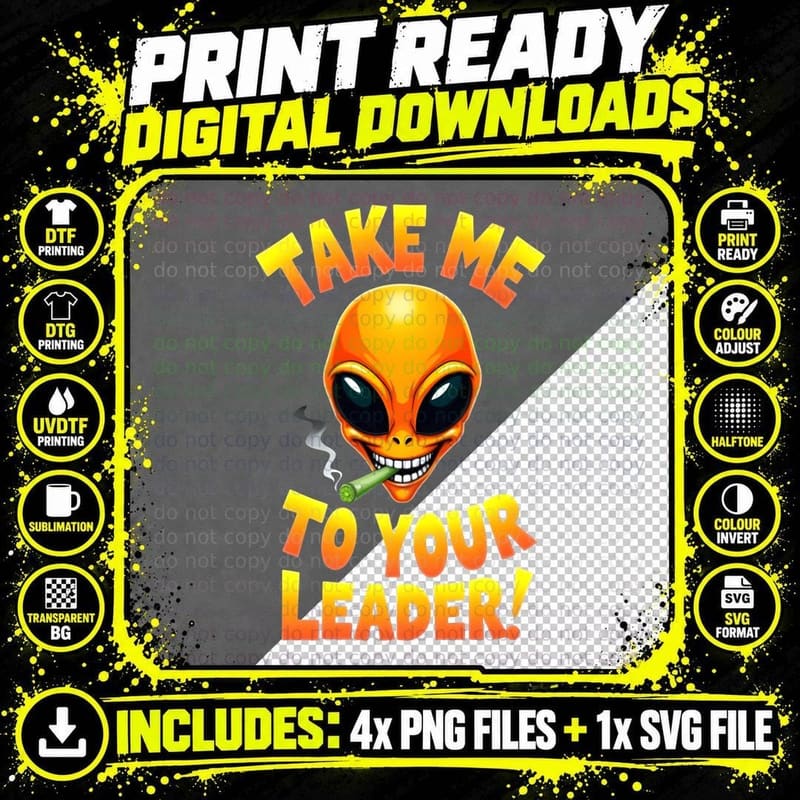 Orange Alien, Weed Head Graphic, Smoking Alien Png SVG Digital Bundle