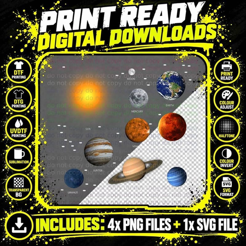 Our Solar System, Science Education, T Shirt Men, Women Png SVG Digital Bundle