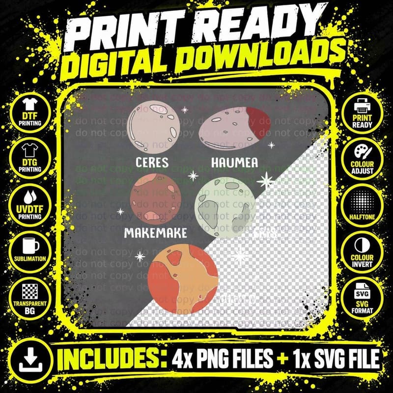 Outer Space Solar System Dwarf Planet for Kids T-Shirt Png SVG Digital Bundle