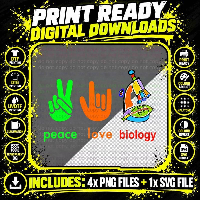 Peace Love Biology Microscope T-Shirt Painter Science Png SVG Digital Bundle