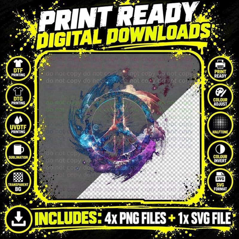 Peace Sign of Freedom Hippie Flower Child Space Science Png SVG Digital Bundle