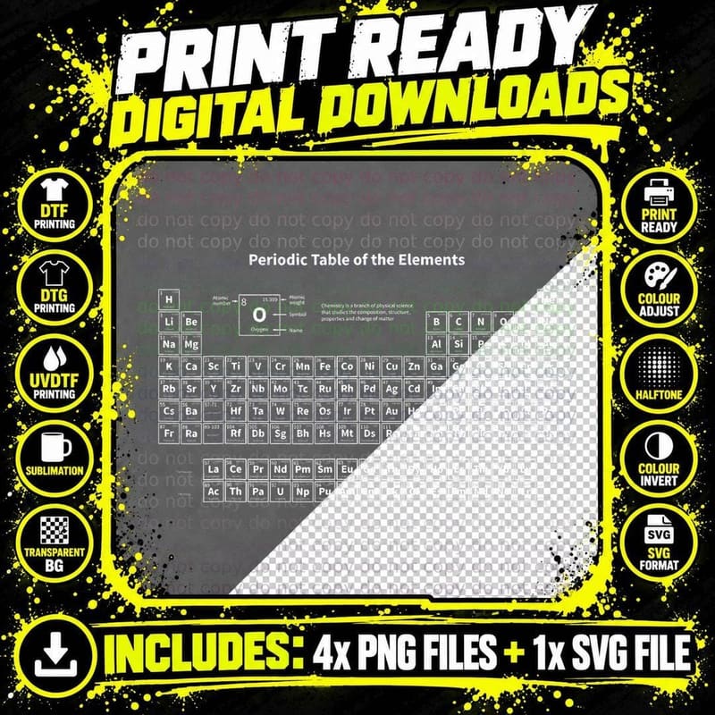 Periodic Table of the Elements Chemists Nerd Gift Png SVG Digital Bundle