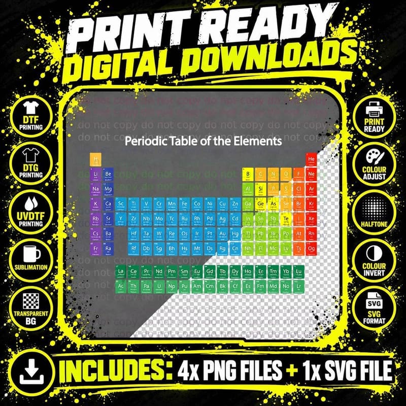 Periodic Table of the Elements T-Shirt Png SVG Digital Bundle