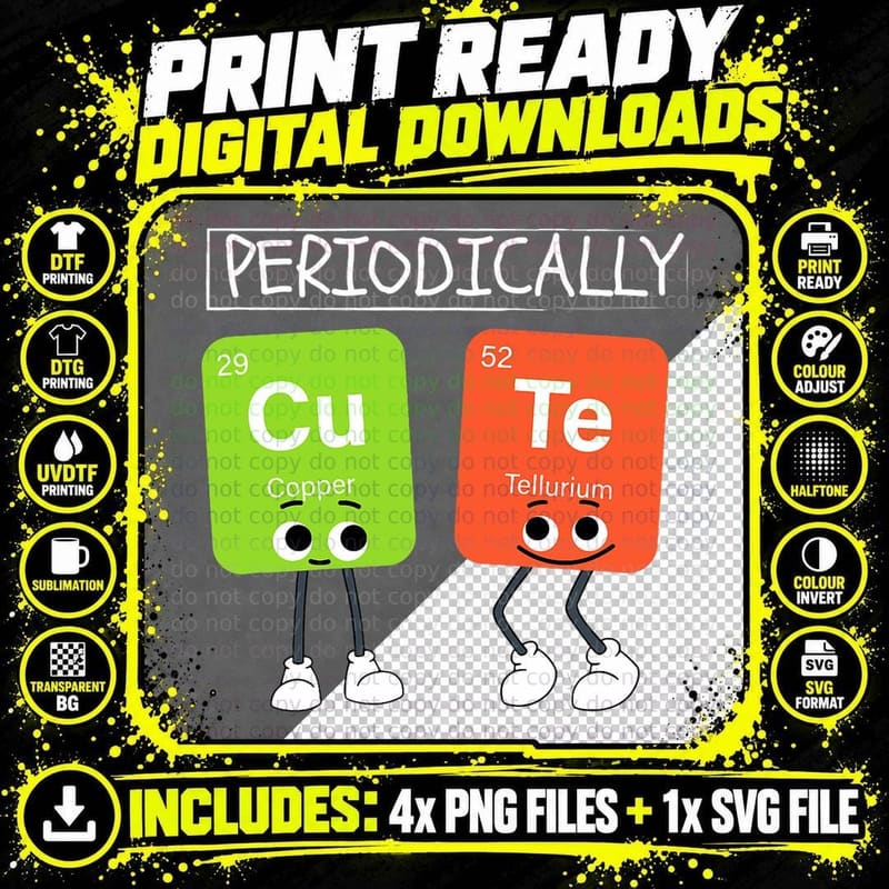 Periodically Cute Periodic Table of Elements Kids Png SVG Digital Bundle