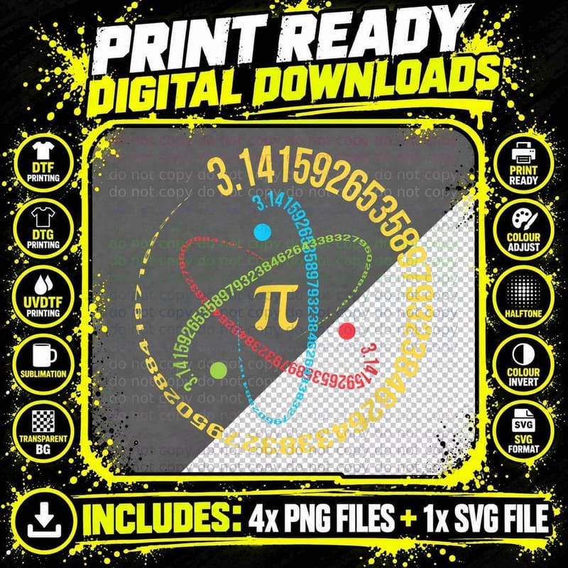 Pi Day Costume Atom Pi Math Geek Science Lovers T-Shirt Png SVG Digital Bundle