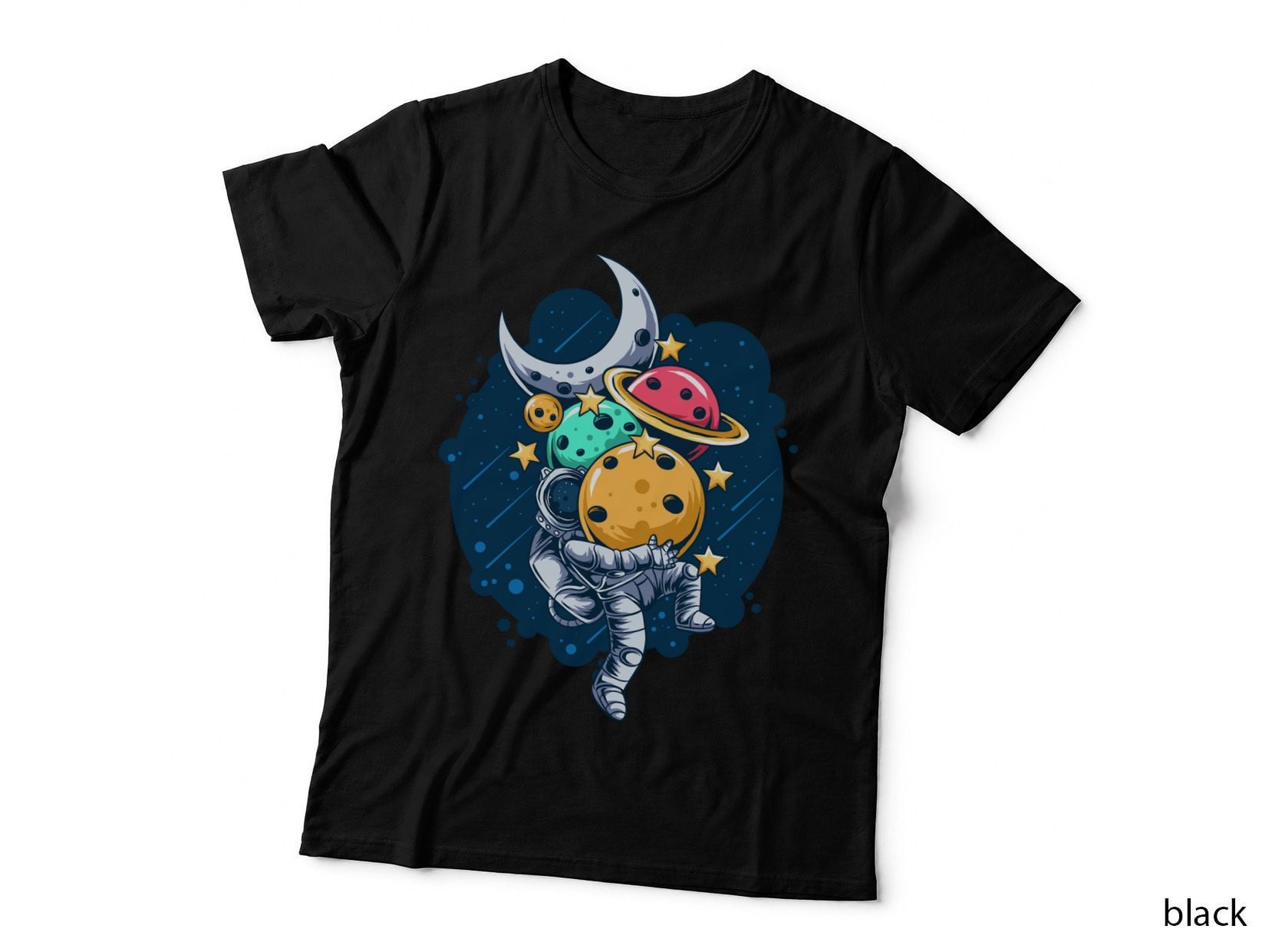 Planet Astronaut Balloons Holding Colorful Planets Whimsical Space T-Shirt