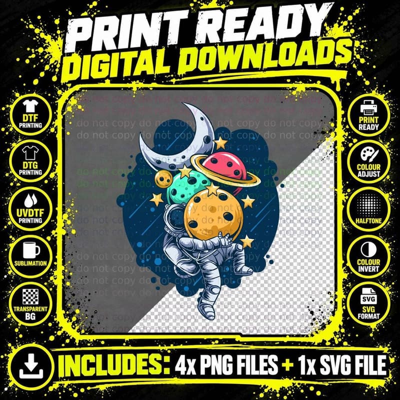 Planet Astronaut Balloons Holding Colorful Planets Png SVG Digital Bundle