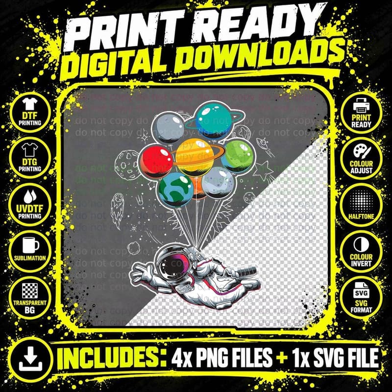 Planet Balloons Outer Space Kids Science Astronaut Png SVG Digital Bundle