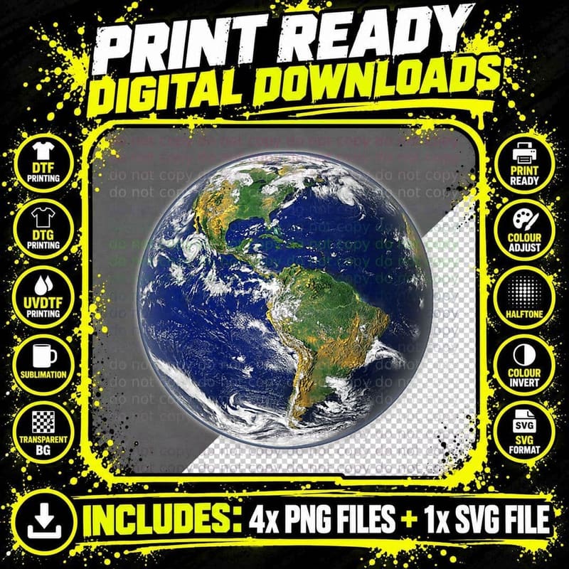 Planet Earth Globe for Day, Graphic T-Shirt Png SVG Digital Bundle