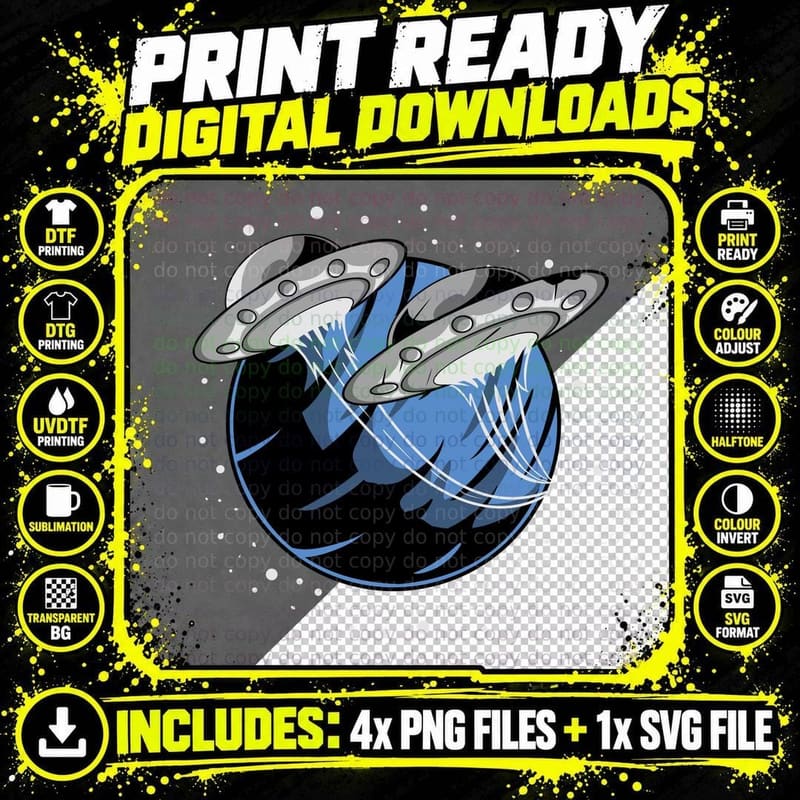 Planet Ufo Space Alien Stars T-Shirt Png SVG Digital Bundle